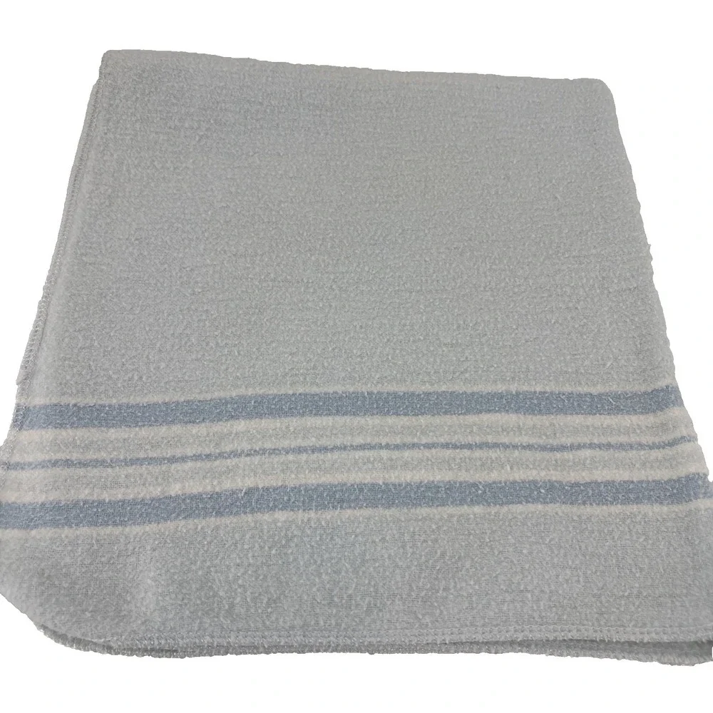 Vintage Hospital Baby RECEIVING BLANKET Blue w White Stripes‎ Flannel